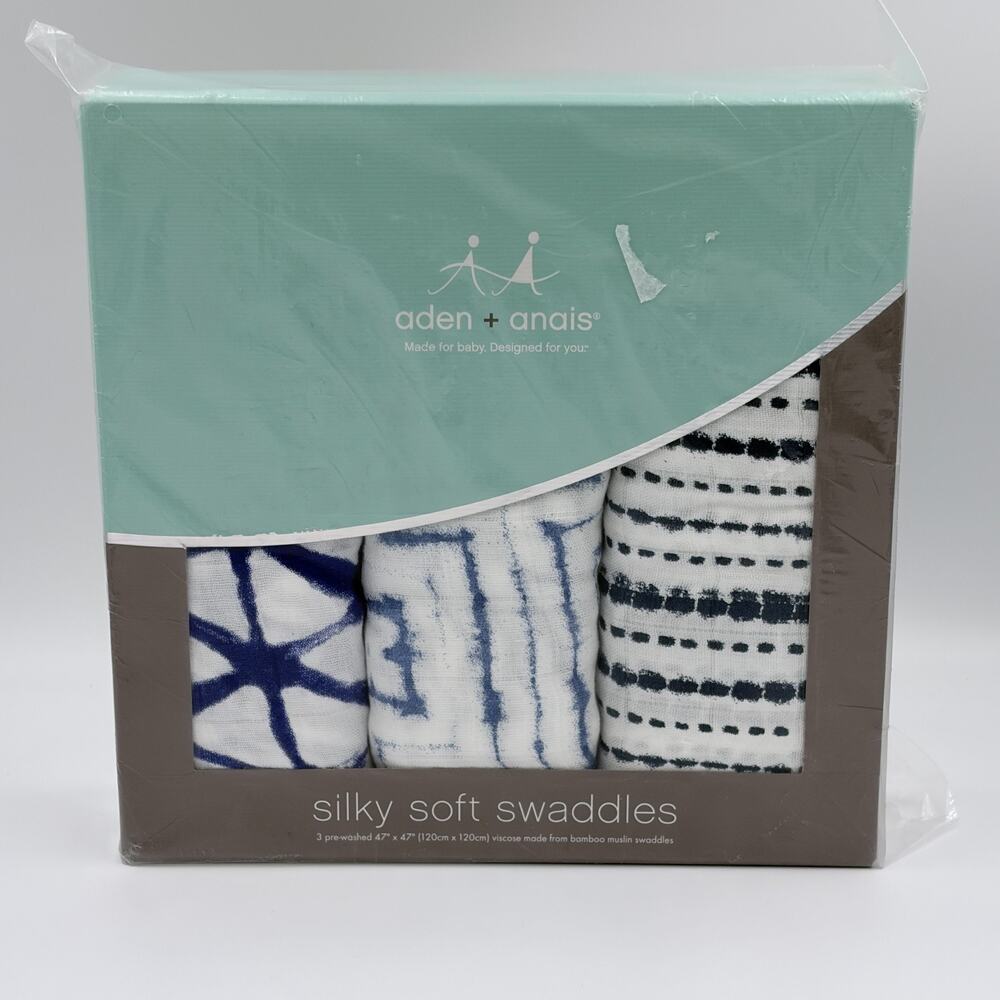 Aden & Anais Indigo Shibori Silky Soft Baby Muslin Swaddles Blankets 3 Pack NEW